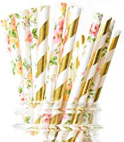 Colorful Paper Straws Vintage Floral Blush Damask Wedding