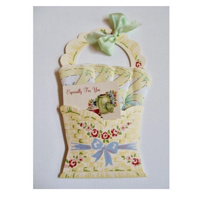 Vintage Inspired Floral Hanky Basket Card