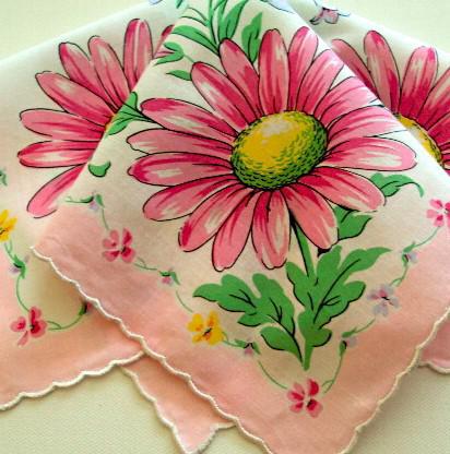 Vintage Inspired Floral Hanky | Cheerful Spring Gerbera Daisy