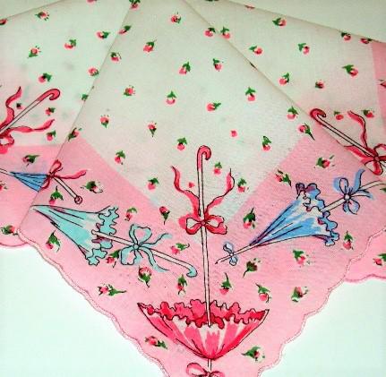 Vintage Inspired Floral Hanky | Fancy Parasols & Pink Rosebuds