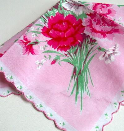 Vintage Inspired Floral Hanky | Glorious Pink Carnations