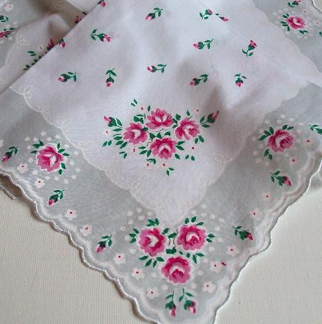 Vintage Inspired Floral Hanky | Grey Rosebuds