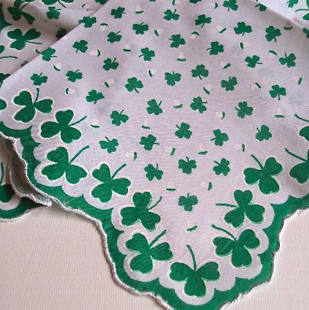 Vintage Inspired Floral Hanky | Lucky Green Shamrocks