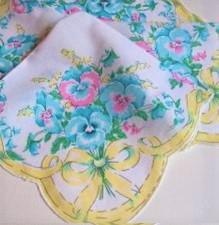 Vintage Inspired Floral Hanky | Pansies & Ribbon
