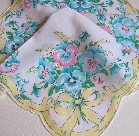 Vintage Inspired Floral Hanky | Pansies & Ribbon