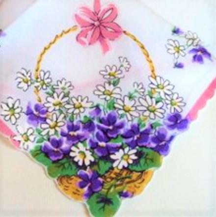 Vintage Inspired Floral Hanky | Pansy & Daisy Basket