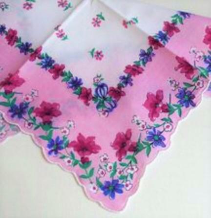 Vintage Inspired Floral Hanky | Pink Floral Border