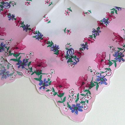 Vintage Inspired Floral Hanky | Pink Floral Border