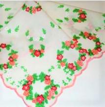 Vintage Inspired Floral Hanky | Pink Floral Wreath
