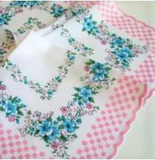 Vintage Inspired Floral Hanky | Pink Gingham Check Floral