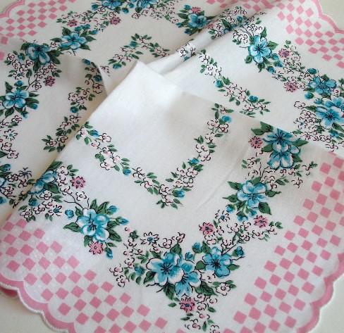 Vintage Inspired Floral Hanky | Pink Gingham Check Floral