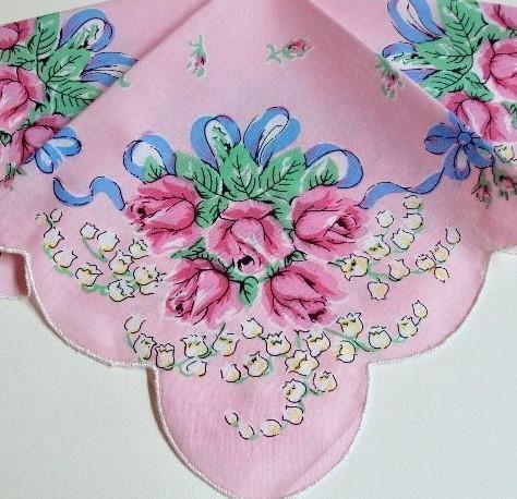 Vintage Inspired Floral Hanky | Pink Rose & Lily of Valley