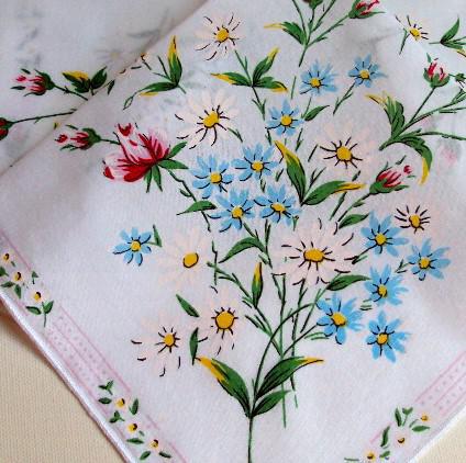 Vintage Inspired Floral Hanky | Roses & Daisies