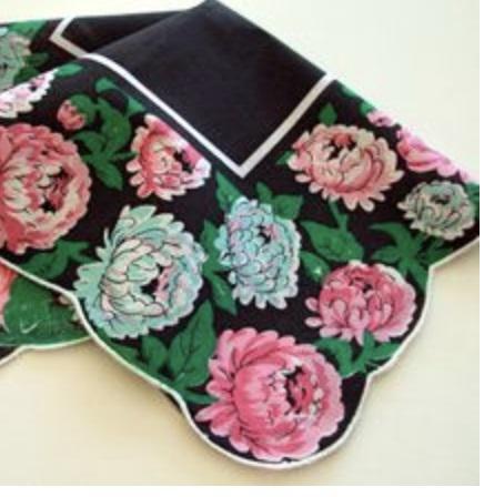 Vintage Inspired Floral Hanky | Sophisticated Black Mum Flowers