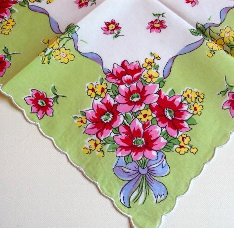 Vintage Inspired Floral Hanky | Spring Green Floral