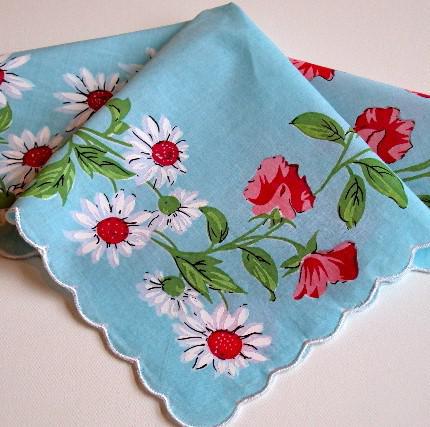 Vintage Inspired Floral Hanky | Sweet Peas & Daisies