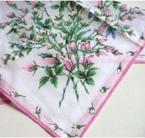 Vintage Inspired Floral Hanky | Trailing Pink Rosebuds