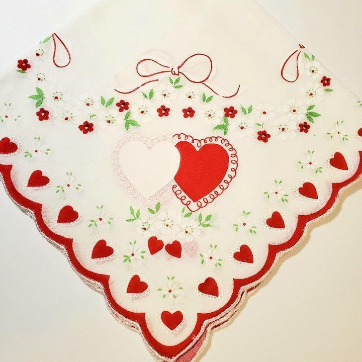 Vintage Inspired Hanky Harts and Tiny Flowers Handkerchief