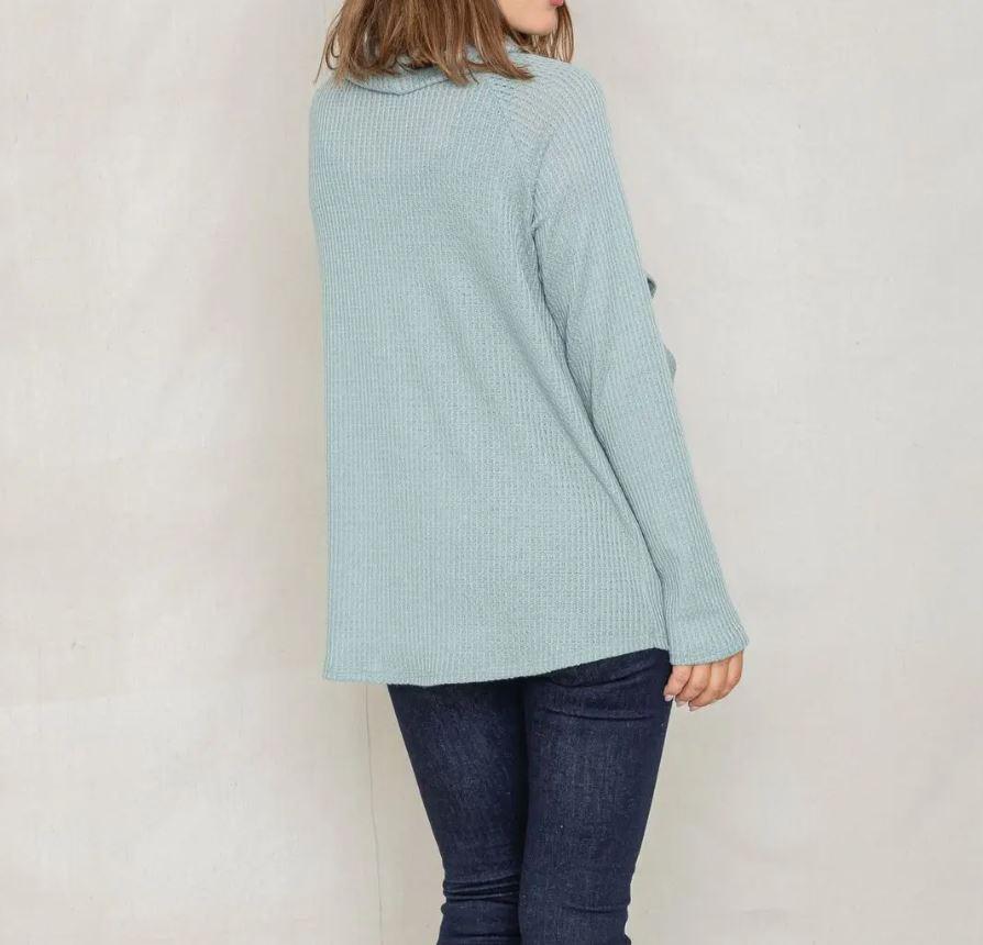 Waffle Knit Tab Turtle Neck Tulip Hem Tunic | Black