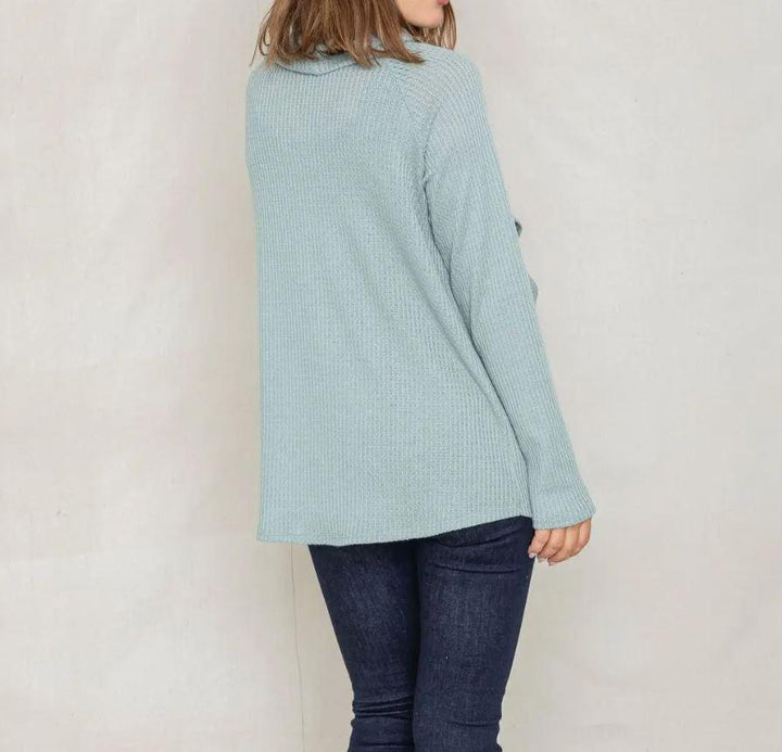 Waffle Knit Tab Turtle Neck Tulip Hem Tunic | Sage