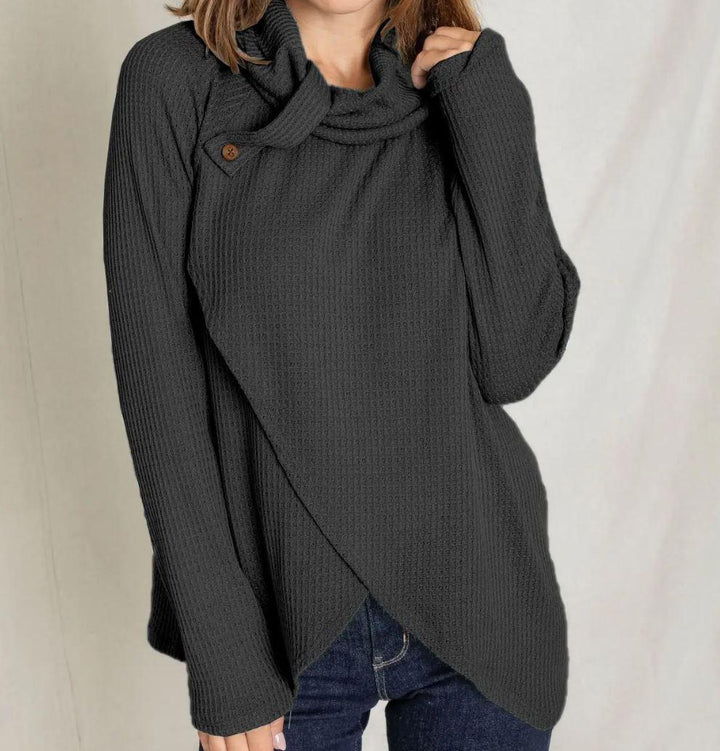 Waffle Knit Tab Turtle Neck Tulip Hem Tunic | Sage