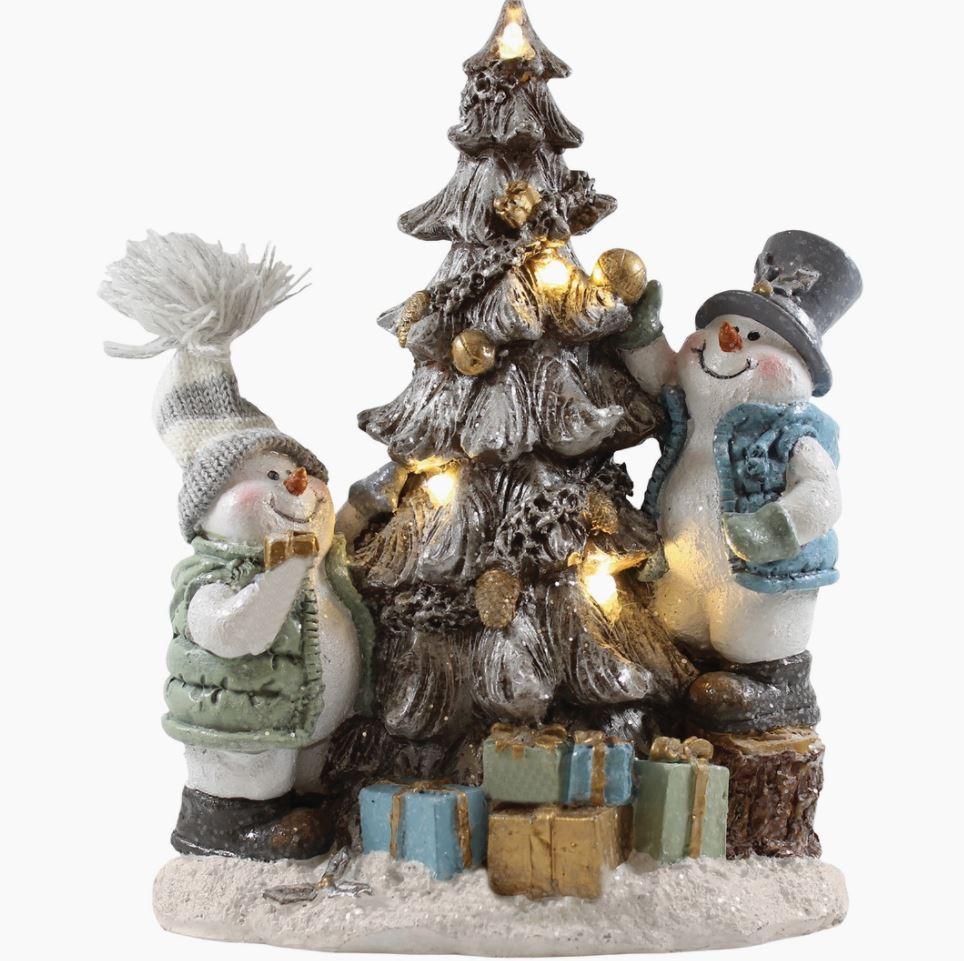 Willies Snowman Decorating Christmas Tree With Led Lights