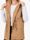 Women's Drawstring Waist Military Hoodie Vest | Deep Camel