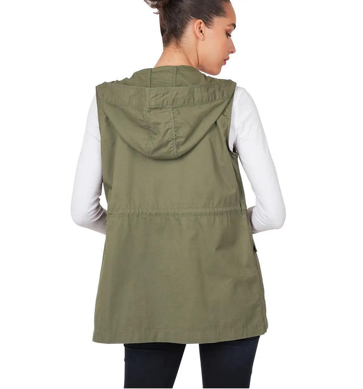 Women's Drawstring Waist Military Hoodie Vest | Light Olive