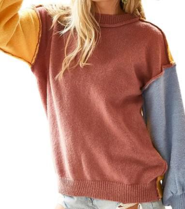 Women's Drop Shoulder Sweater | Mauve, Mustard, Denim