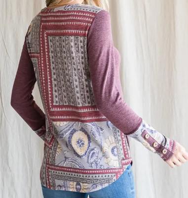 Women's Floral Block Top | Vintage Burgundy