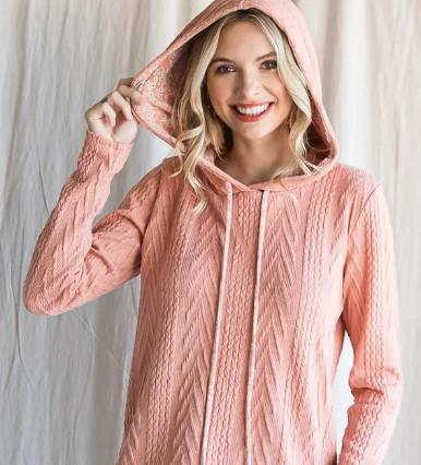 Women's Floral Cable Knit Sweater Hoodie | Rose
