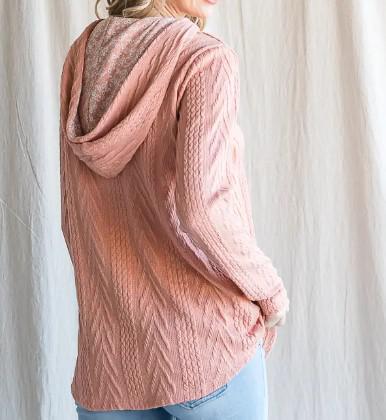 Women's Floral Cable Knit Sweater Hoodie | Rose