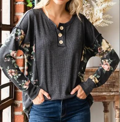 Women's Floral Thermal Top | Vintage Charcoal