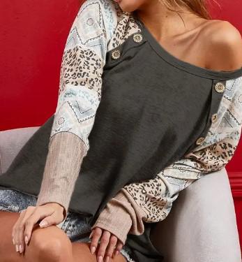 Women's French Aztec Terry Knit Top | Charcoal