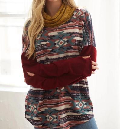 Women's Iris Aztec Cowlneck Pullover | Burgundy