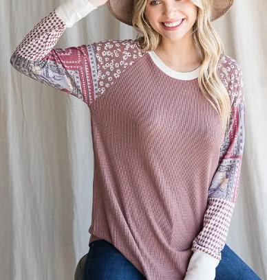 Women's Knit Color Block Top | Vintage Mulberry