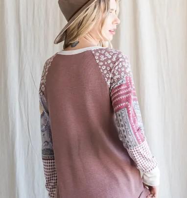 Women's Knit Color Block Top | Vintage Mulberry