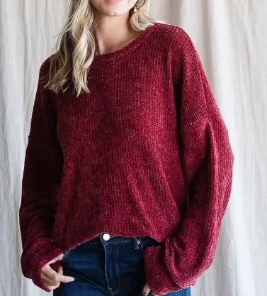 Women's Knitted Drop Shoulder Top | Burgundy