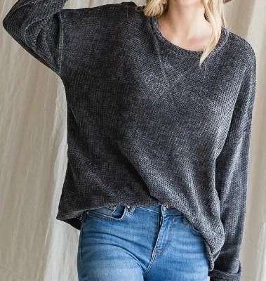 Women's Knitted Drop Shoulder Top | Charcoal