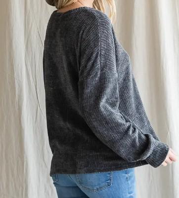 Women's Knitted Drop Shoulder Top | Charcoal