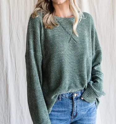 Women's Knitted Drop Shoulder Top | Olive