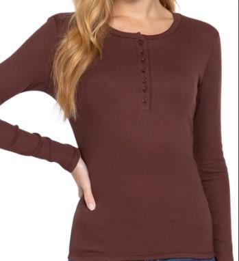 Women's Long Sleeve Crew Neck Rib Knit Top | Sepia