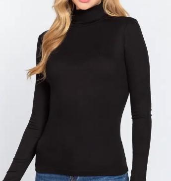 Women's Long Sleeve Turtle Neck Rib Top | Black