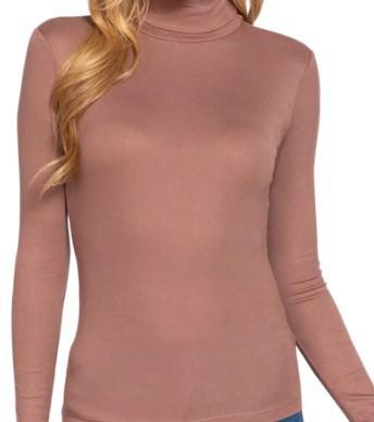 Women's Long Sleeve Turtle Neck Rib Top | Mocha