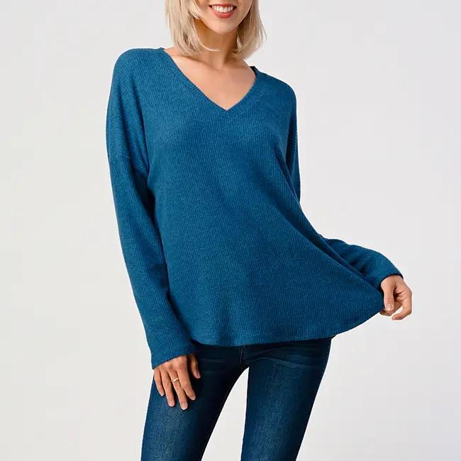 Women's Loose Fitted V-Neck Dropped Shoulder | Dark Blue