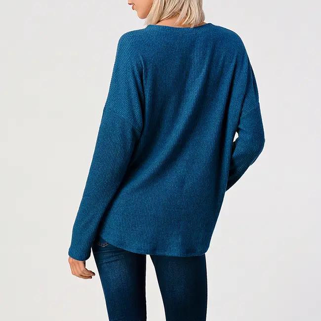 Women's Loose Fitted V-Neck Dropped Shoulder | Dark Blue