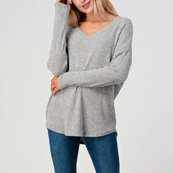 Women's Loose Fitted V-Neck Dropped Shoulder | Heather Grey