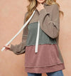Women's Madrid Rib Solid Colorblock Hoodie | Mocha, Olive, & Mauve
