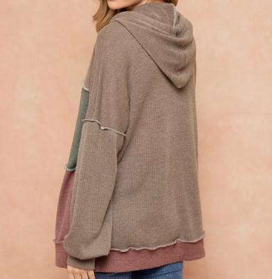 Women's Madrid Rib Solid Colorblock Hoodie | Mocha, Olive, & Mauve