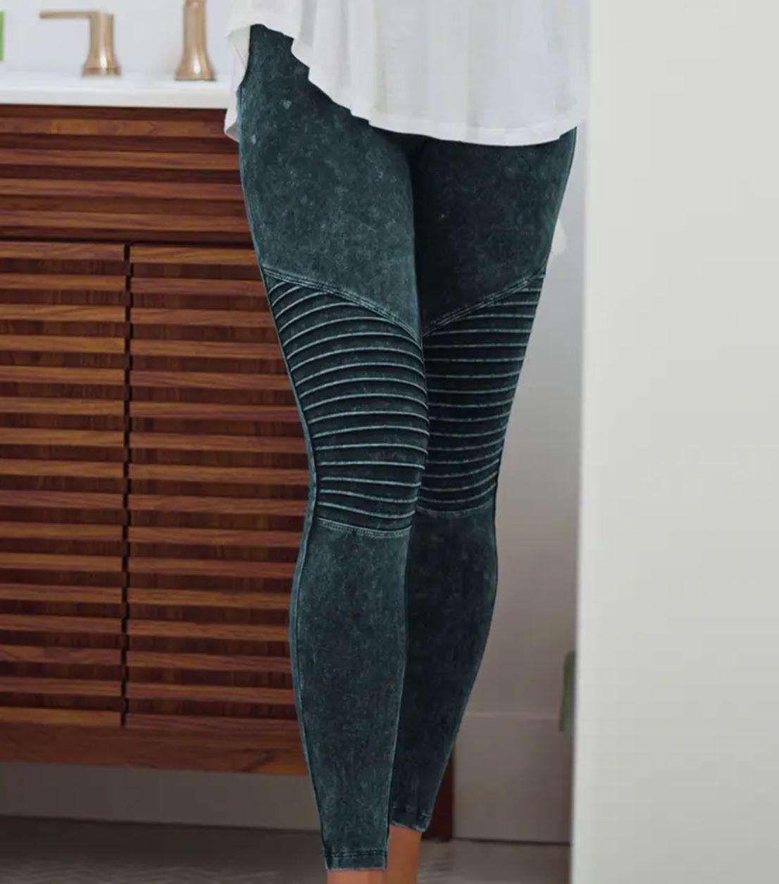 Women's Mineral Washed Moto Legging | Forest Green